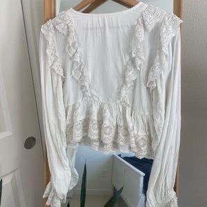 Free People Lace Ruffle Long-Sleeve Top